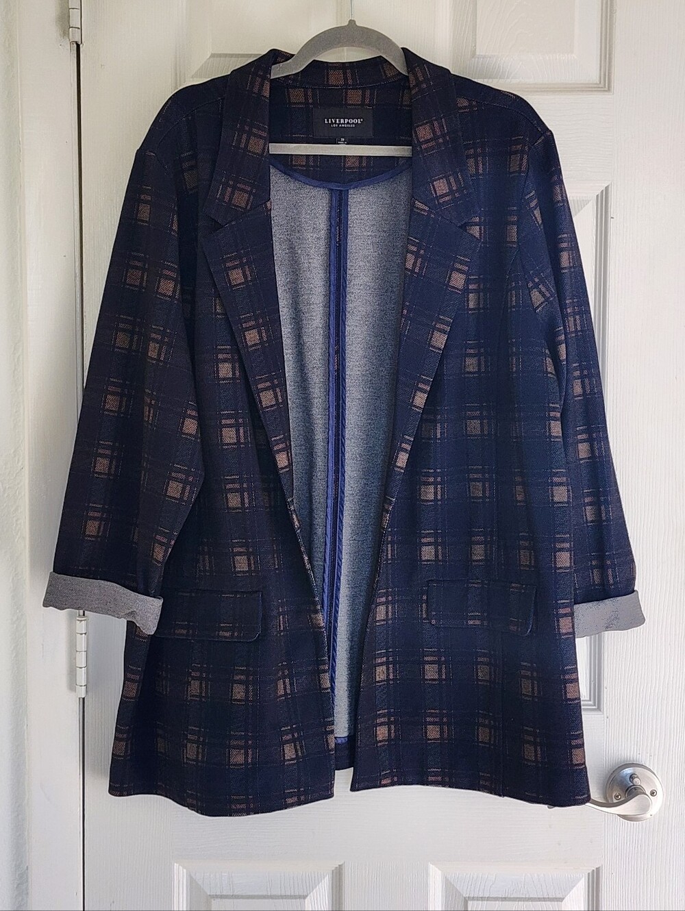​LIVERPOOL Los Angeles Plaid Blazer Jacket Blue Brown Plus Size 2X Casual Work
